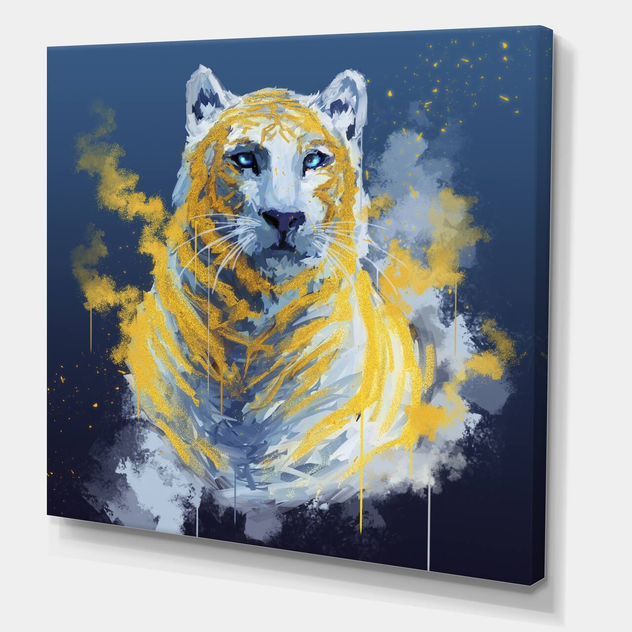 Designart - Tiger Spirit In Blue And Gold - Fashion Canvas Wall Art